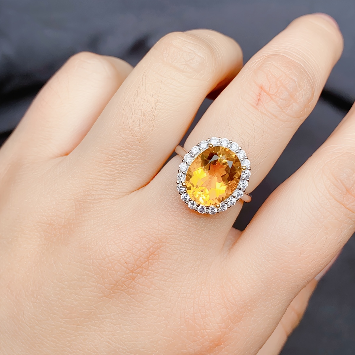 Natural Citrine 925 Silver Adjustable Ring